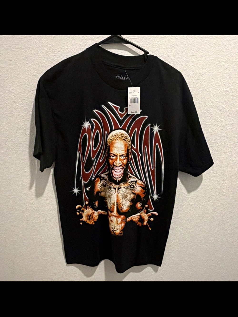 Dennis Rodman  Black Graphic Print Crew Neck Short Sleeve T-Shirt Men M